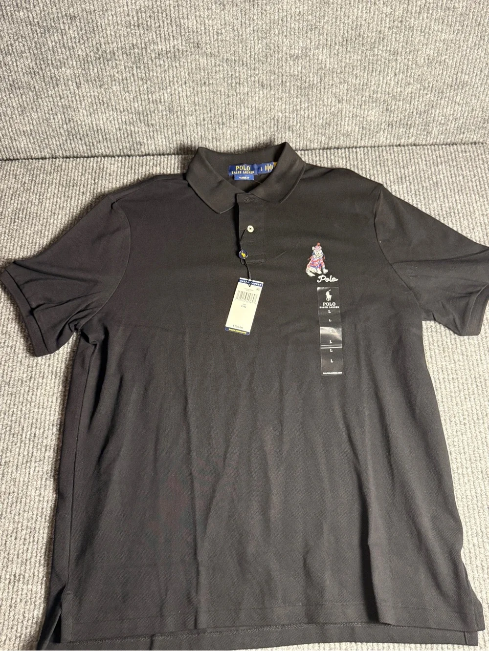Polo by Ralph Lauren Men’s Black Polo Shirt with Embroidered Dog Logo NWT